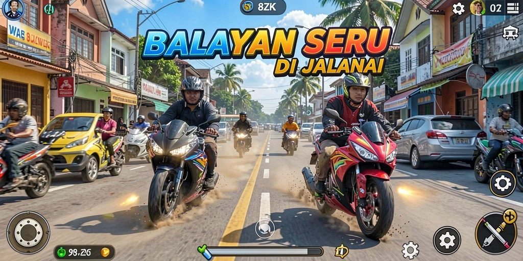 Screenshot gameplay 8ZK menampilkan aksi balapan yang mendebarkan.