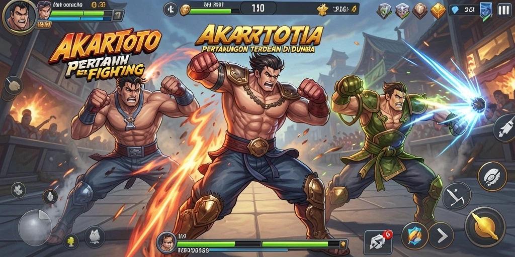 Screenshot gameplay AKARTOTO menampilkan pertarungan seru dengan karakter unik.