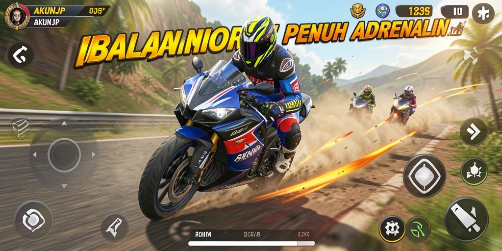 Tampilan aksi balap motor yang mendebarkan dan menarik.