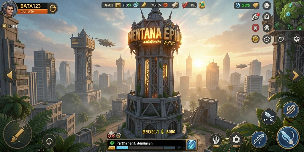 Tampilan gameplay menara pertahanan yang intens dan seru.