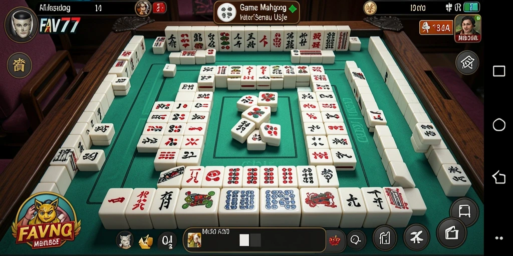 Tampilan gameplay menegangkan dalam FAV77 dengan suasana Mahjong yang mendalam.