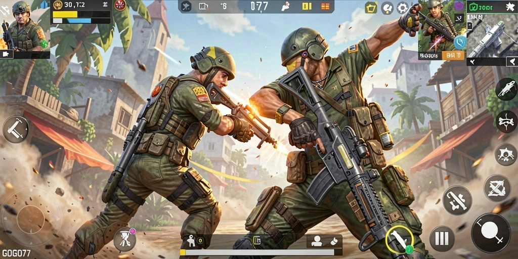 Gameplay GOGO77 menunjukkan aksi pertarungan yang intens dan seru.