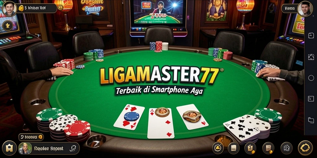 Tampilan gameplay menegangkan LIGAMASTER77 saat bermain Poker.