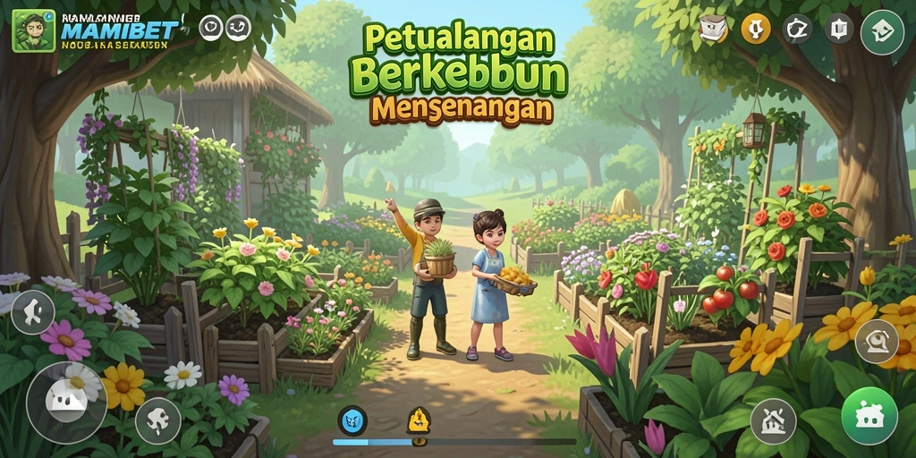 Gameplay MAMIBET menampilkan momen seru berkebun dan merawat hewan.