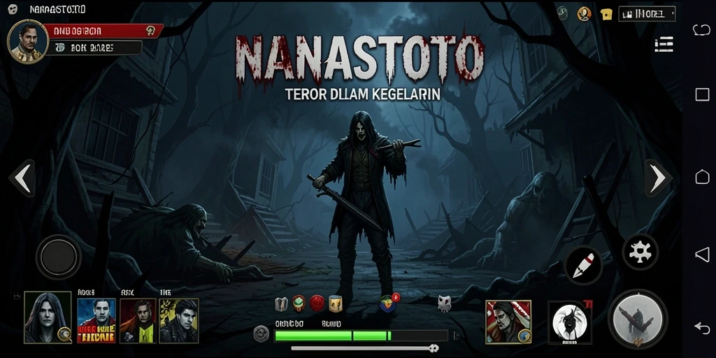 Screenshot utama NANASTOTO menampilkan suasana mencekam saat gameplay horror.