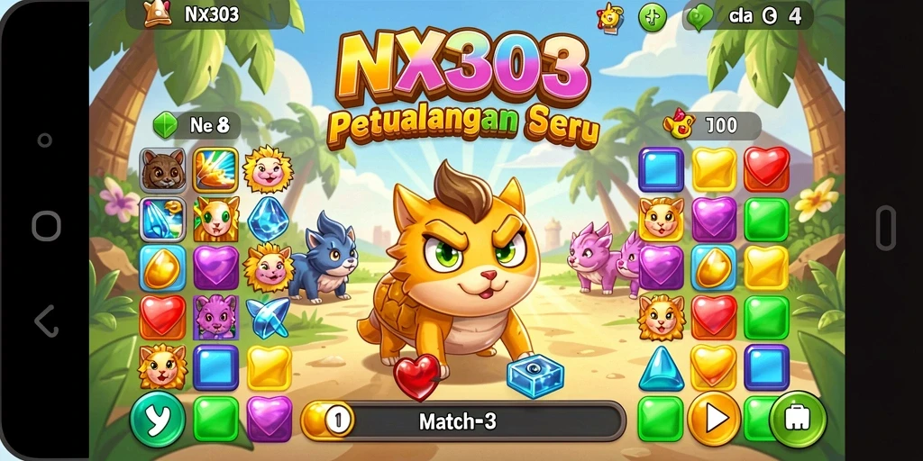 Tangkapan layar NX303 yang menunjukkan gameplay Match-3 yang memukau.