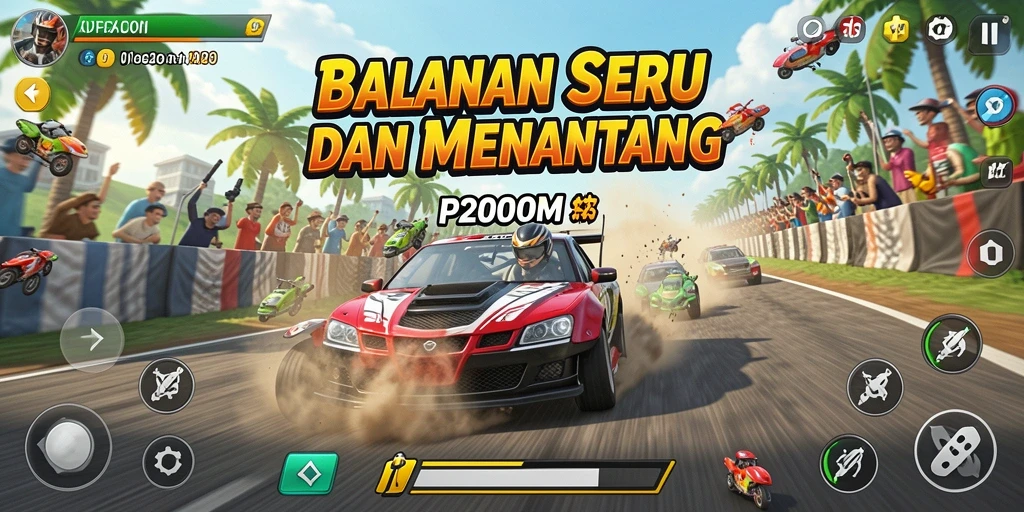Screenshot P200M menampilkan aksi balapan yang mendebarkan.