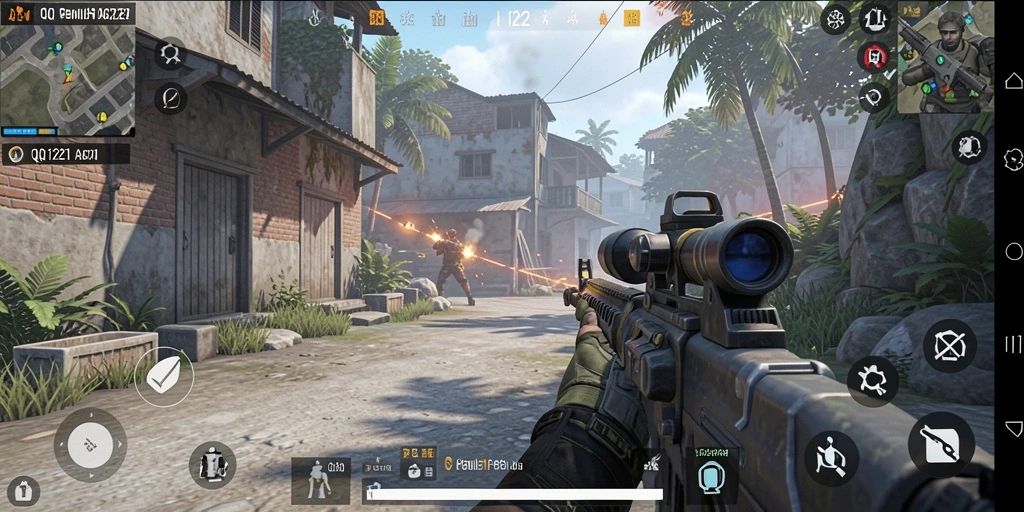 Tampilan menegangkan gameplay QQ1221 dengan aksi tembak-menembak yang intens.