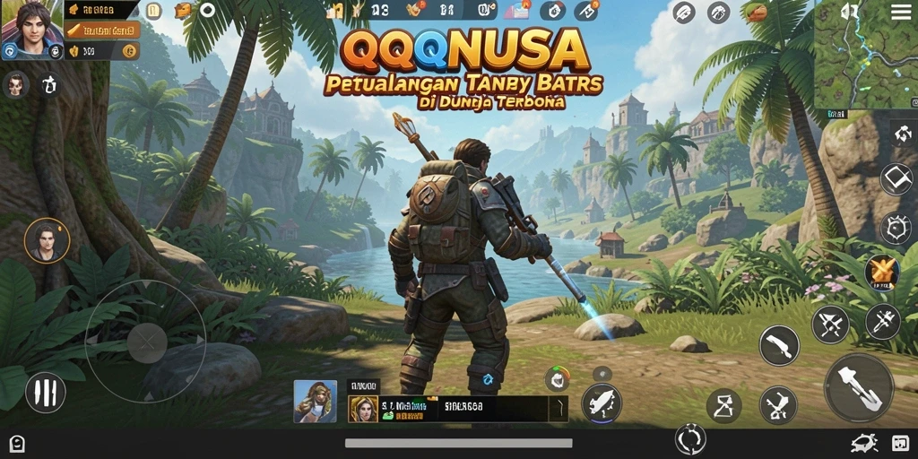 Tangkapan layar gameplay <strong>QQNUSA</strong> yang menampilkan petualangan di dunia terbuka.