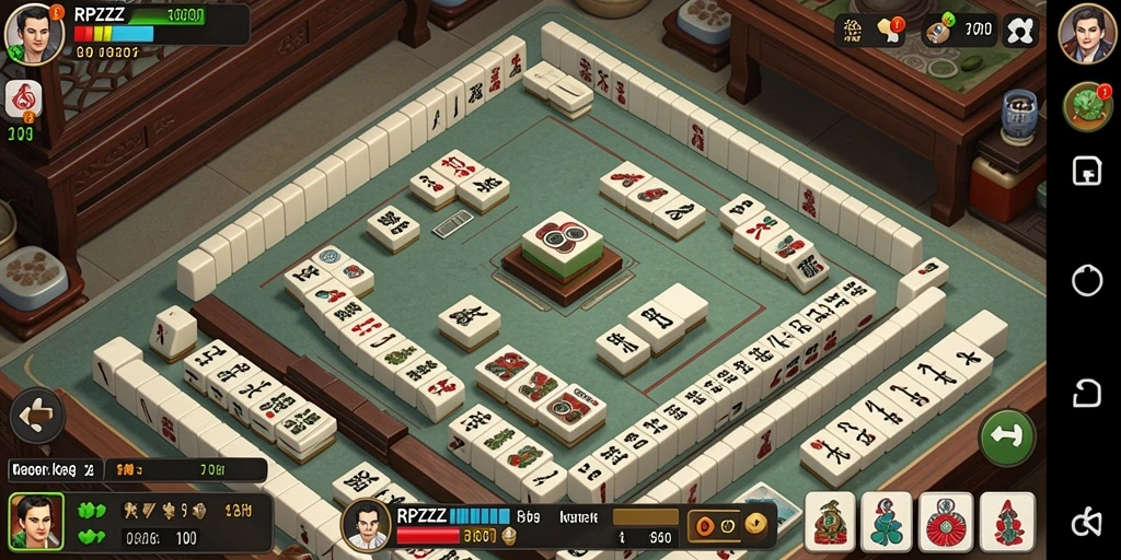 Tampilan gameplay RPZZZ dengan ubin Mahjong yang berwarna-warni.