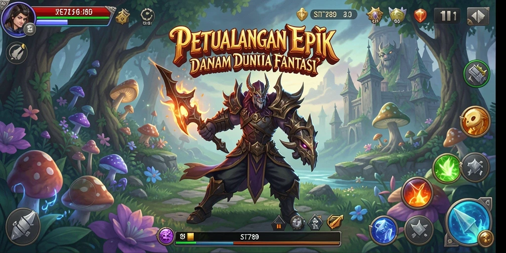 Tampilan gameplay ST789 dengan karakter yang beraksi di dunia fantasi.