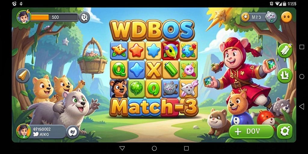 Tampilan gameplay seru WDBOS dengan kombinasi permata warna-warni.